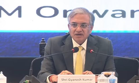 Chief Election Commissioner Gyanesh Kumar addressing a press conference in Kolkata.