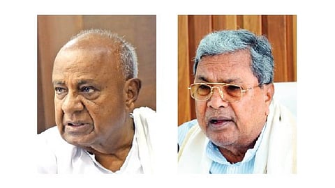 JDS leader HD Deve Gowda (L); Chief Minister Siddaramaiah.