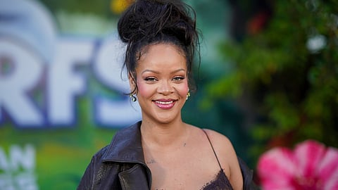 Rihanna arrives at the premiere of "Smurfs" on Sunday, July 13, 2025, at Paramount Studios in Los Angeles. 