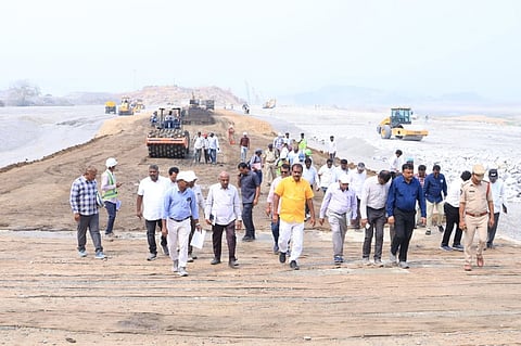 The minister inspected the ongoing works of the Polavaram project at the field level and reviewed the progress with engineering experts and irrigation officials. 