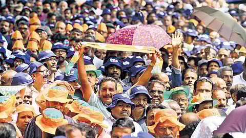 NDA activists attend the roadshow of PM Narendra Modi on Wednesday | A Sanesh