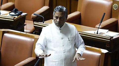 Food and Civil Supplies Minister KH Muniyappa addresses the Assembly on Wednesday.