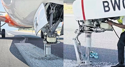 On the second contact, both nose wheels reportedly detached, leaving the aircraft stuck on the runway and prompting authorities to halt flight operations.