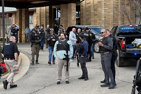 Law enforcement respond to a call at Temple Israel synagogue in West Bloomfield Township, Mich. 
