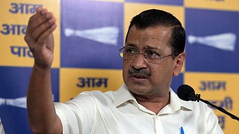 AAP national convener Arvind Kejriwal addresses a press conference over "heavy" LPG shortage across the country, at party office in New Delhi on Wednesday.