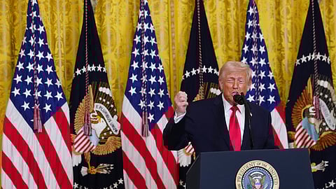 US President Donald Trump speaks at an event in the East Room at the White House, Thursday, March 12, 2026, in Washington.