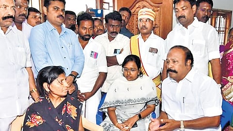 Minister KR Periakaruppan handed over Rs 6 lakh financial aid to Akash’s family on Friday.