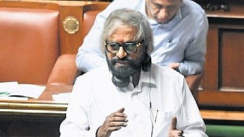 Forest Minister Eshwar Khandre addresses the Assembly in Vidhana Soudha in Bengaluru on Thursday.