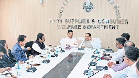 FS&CW minister Krushna Chandra Patra taking a review of the fuel situation in the state at Lok Seva Bhawan.