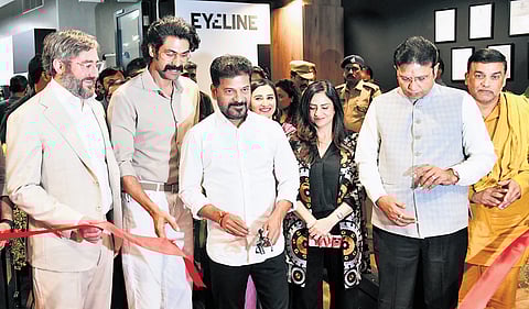 Chief Minister A Revanth Reddy, minister Sridhar Babu and actor Rana Daggubati inaugurate Eyeline Studios at Madhapur in Hyderabad on Thursday.