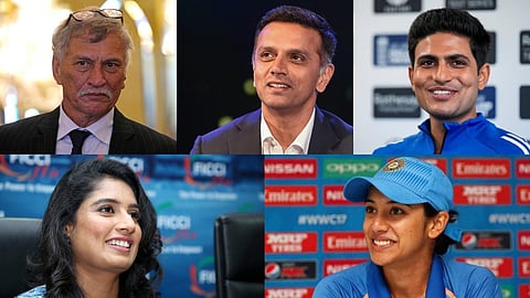 (Clockwise from left: Roger Binny, Rahul Dravid, Shubman Gill, Smriti Mandhana and Mithali Raj