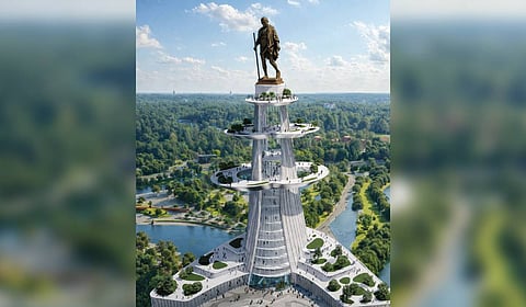 Artistic rendition of Gandhi Sarovar to be developed, shown in a PowerPoint presentation on Friday.