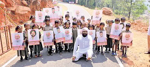 Jana Sena Party president and Deputy CM K Pawan Kalyan with children as he celebrated the party’s 13th Foundation Day at Nandigaruvu village in  Paderu constituency of Alluri Sitarama Raju district on Saturday.