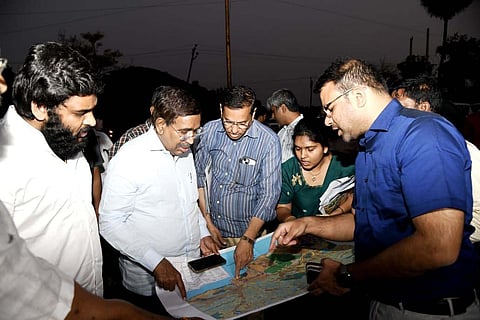 Minister P Narayana along with officials inspected VMRDA Master Plan roads in Visakhapatnam on Saturday.