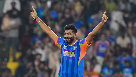 Jasprit Bumrah celebrates a wicket during the 2026 T20 World Cup