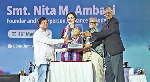 Reliance Foundation chairperson Nita Ambani receiving the award.