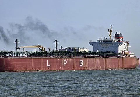 LPG tanker Shivalik arrives at Mundra Port after safely crossing the Strait of Hormuz amid regional tensions, in Gujarat, Monday, March 16, 2026.