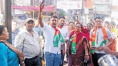 Supporters of Dilip Ray celebrating in Rourkela on Monday.