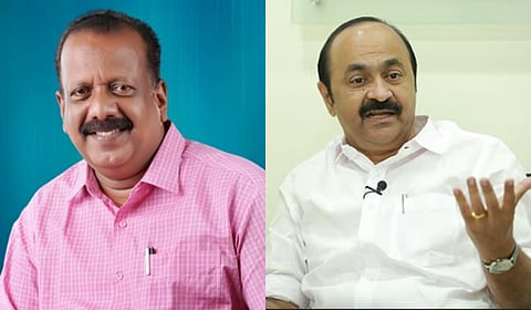 Kaipamangalam MLA ET Taison Master (L) and Leader of Opposition V D Satheesan.