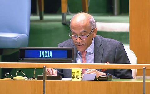 India's Permanent Representative to the UN Ambassador Parvathaneni Harish addressing the UN General Assembly commemoration of the International Day to Combat Islamophobia. 