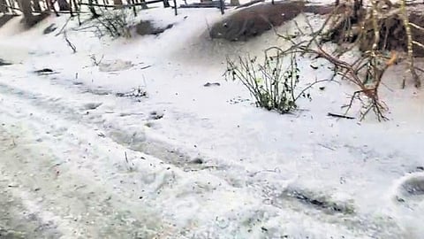 A local villager said that the rains poured for more than two hours and the hailstorms were consistent throughout the rain.