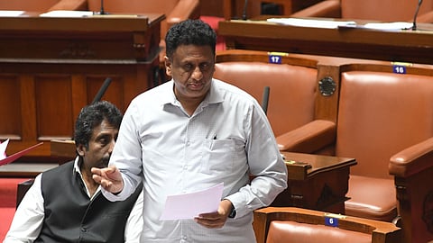 Higher Education Minister Dr MC Sudhakar addresses the Council on Monday 