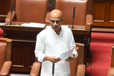 Medical Education Minister Dr Sharan Prakash Patil makes a point in the Council. 