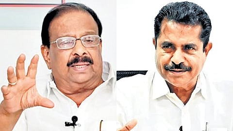 Senior Congress leaders K Sudhakaran (L) and Adoor Prakash 