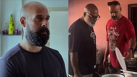 Padmaraj Ratheesh (L), with Chemban Vinod Jose at the sets of Disco (R)