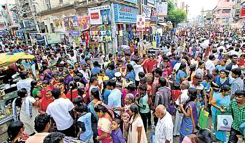 A view of the bustling Masi Street of the Madurai Central constituency.