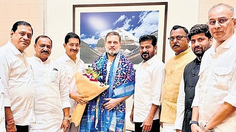 Chief Minister A Revanth Reddy paid a courtesy call on senior Congress leaders Rahul Gandhi and Priyanka Gandhi on the premises of Parliament on Wednesday.