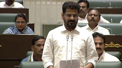 Telangana CM A Revanth Reddy addressing the Assembly.