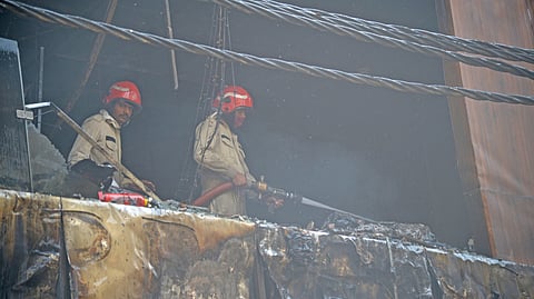 Nine people, including three children, were killed after a fire broke out in a residential building in southwest Delhi's Ram Chowk at Palam area on Wednesday morning, 