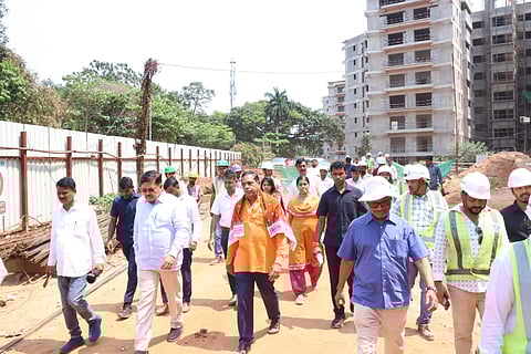 Works Minister Pirthiviraj Harichandan insoecting the progress of MLA housing complex in Bhubaneswar