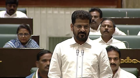 Telangana CM A Revanth Reddy addressing the Assembly.
