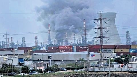 Social media image of the Haifa oil refinery that was hit by missile fragments from an Iranian salvo on Thursday.