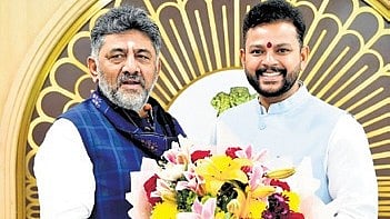 DCM DK Shivakumar greets Aviation Minister Ram Mohan Naidu in New Delhi on Wednesday.