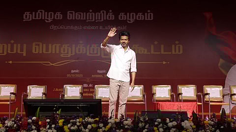 TVK president Vijay during the party's general body meeting 