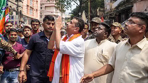  BJP candidate for Bhabanipur Assembly constituency Suvendu Adhikari during his election campaign, in Kolkata, Thursday, March 19, 2026.