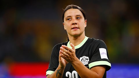 Australia's Sam Kerr reacts following the Women's Asian Cup semifinal soccer match between China and Australia in Perth, Australia, Tuesday, March 17, 2026.