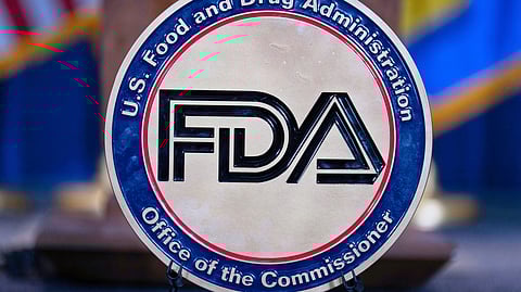 The Food and Drug Administration seal is seen at the Hubert Humphrey Building Auditorium in Washington, April 22, 2025.