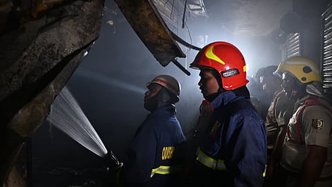 Odisha Fire and Emergency Service teams rushed to the spot to douse the blaze.