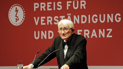 German philosopher Jurgen Habermas speaks at the Jewish museum in Berlin, November 13, 2010.