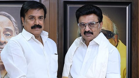 Rajya Sabha MP and DMDK Treasurer LK Sudhish with Tamil Nadu CM MK Stalin.