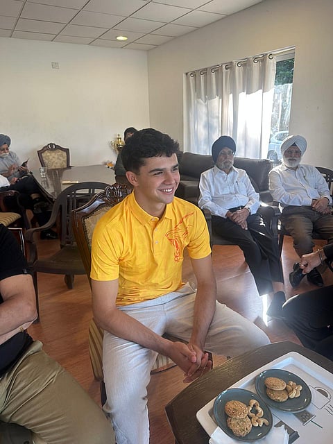 MS Dhoni (L) and Ayush Mhatre during nets on Thursday