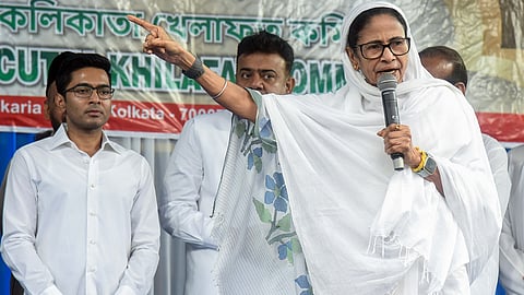 All India Trinamool Congress Supremo and West Bengal Chief Minister Mamata Banerjee addresses a gathering on the occasion of Eid al-Fitr at Red Road, in Kolkata on Saturday. Party General Secretary Abhishek Banerjee also present.