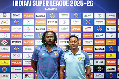 Chennaiyin FC's Daniel Chima Chukwu & Head Coach Clifford Rayes Miranda during the pre-match press conference on Saturday