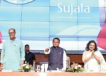 Chief Minister Mohan Charan Majhi releasing the River Atlas of Odisha in presence of dy CM KV Singh Deo.