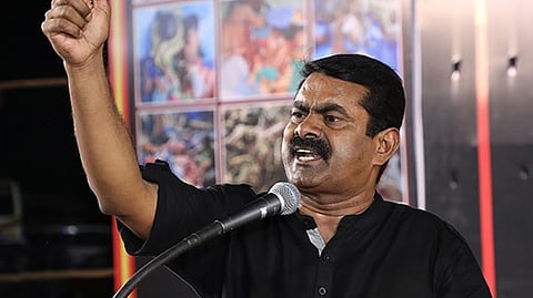Naam Tamilar Katchi chief Seeman addresses a meeting in Chennai