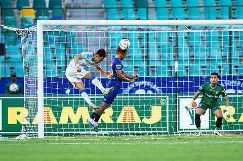 Action from the match between Chennaiyin FC & FC Goa in Chennai on Sunday